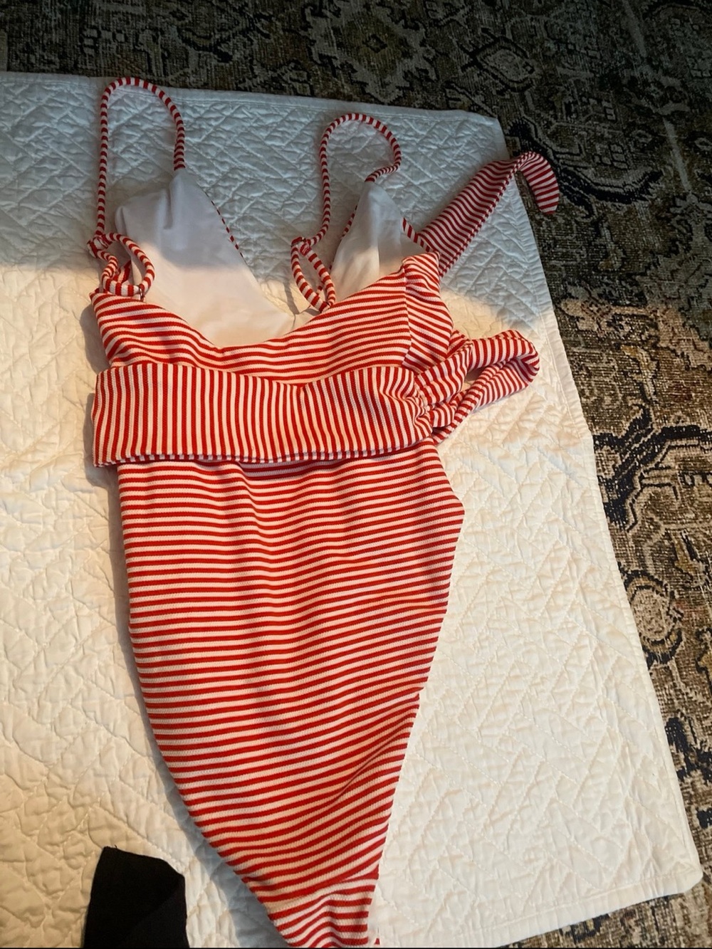 Red and White Striped One-Piece Swimsuit with Waist Tie Mara Hoffman - Picture 5 of 6